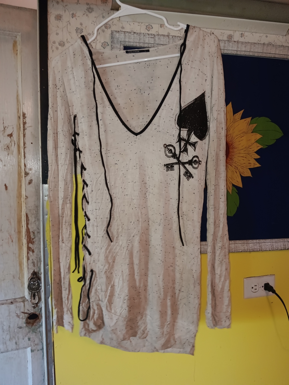 NWT Salvage Hooded Lace-Up Sides Graphic Tunic Dress. L